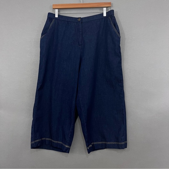 Susan Graver Style Indigo Blue Crop Wide Leg Pants - Picture 1 of 16